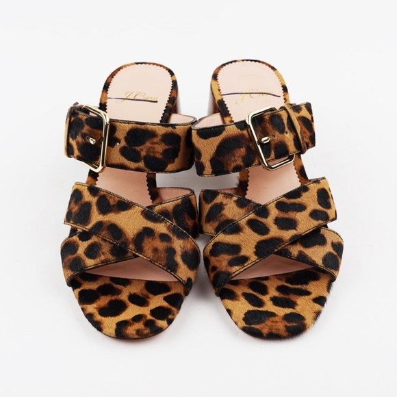 New J.CREW Penny Slide Sandals in Leopard Calf Hair - Picture 2 of 5